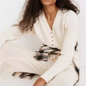 Madewell Asherton Waffle Henley Sweater Ivory Alpaca Wool V-Neck NWT 2021-M